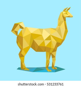 Yellow lama. Animal Low poly Vector.