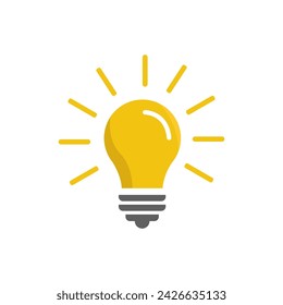 Yellow lamp bulb yellow in retro style on black background. Flat vector illustration. Technology concept.