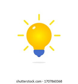 Gelbe Lampe mit Strahlsymbol im flachen Stil, kreatives Ideenzeichen, bestes Lösungssymbol, einzelne Vektorillustration
