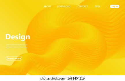 Yellow. Landing Page. 3d Fluid Poster. Yellow Minimal. Abstract Flow. Vibrant Color. 3d Wave. Fluid Colors. Liquid Shape. Flow Wave. Yellow Background. Vector.