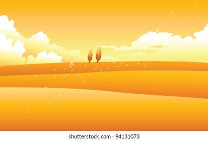 Paisaje amarillo con nubes en el cielo