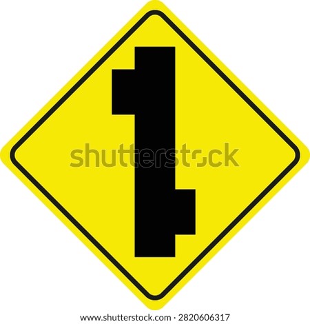 Yellow lane shift warning sign vector for drivers approaching road changes ahead.