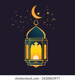 Yellow Lantern with star moon arabic ramadan lantern design