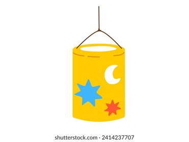 Yellow Lantern with stars and moon for Saint Martin day or Laternenumzug,traditional german and european light festival for children.Vector illustration on white background.