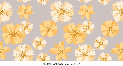 Amarillo Grande patrón floral sin fisuras. Vector dibujado a mano abstracto estampado de flores exóticas. adorno contemporáneo para diseños, tela, textiles, cubierta