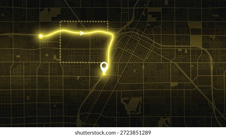 Gelbe Las Vegas Straßenkarte Vektorgrafik mit GPS-Navigationsstil