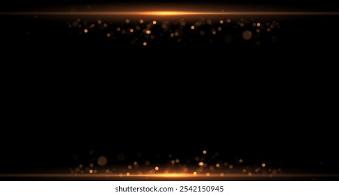 Feixes de laser amarelos isolados sobre fundo preto. Efeito de luz abstrata. Flash de lente amarela. Raios horizontais brilhando no escuro. Velocidade da luz ​ ​ilustração vetorial, estrada.