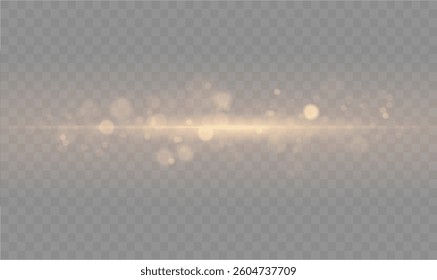 Yellow laser beams isolated on black background. Abstract light effect. Yellow lens flash. Horizontal rays glowing in the dark. Light Speed ​​vector illustration, road.