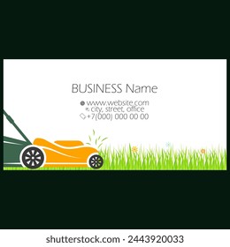 Yellow lawnmower and green grass business card