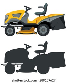 Yellow lawnmower on a white background