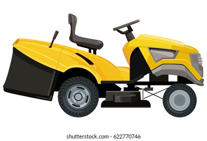 Yellow lawnmower on a white background