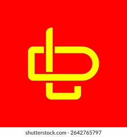 Logo amarillo del monograma del LD en el fondo rojo - diseño interconectado estilizado Abstractas de las letras"