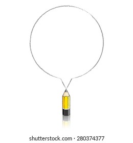 Yellow Lead Pencil with Reflection Drawing Round Speech Bubble on White Background
