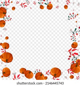 Yellow Leaf Background Transparent Vector. Red Wallpaper Frame. Green Leaves Graphic Set. Gourd Oak. Decorative Border.