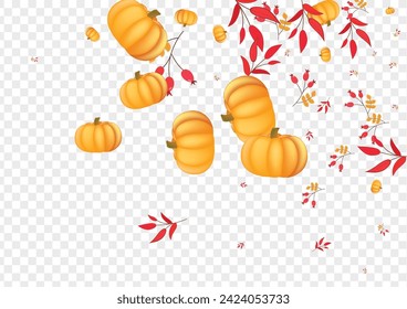 Yellow Leaf Background Transparent Vector. Colorful October Template. Red Pumpkin Wreath Set. Vegetable Maple. Cozy Texture.