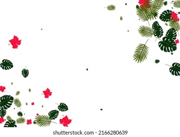 Vector blanco de fondo de hoja amarilla. Fondo de la jungla de Philodendron. Flor rosa. Tarjeta tribal. Textura verde claro hawaiana.