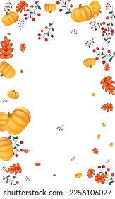 Yellow Leaf Background White Vector. Gourd Floral. Green Vintage Set. Invitation Card. Orange Vegetable Halloween Texture.