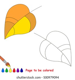 Yellow leaf to be colored, the coloring book to educate preschool kids with easy kid educational gaming and primary education of simple game level of difficulty.