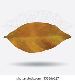 Yellow leaf by triangles, polygon vector illustration