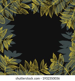 Yellow leaf frame design cover. Nature background template. Vector illustration.