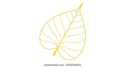 Yellow Leaf Isolated On White Background, Linear Style Plant Leaf Vector Illustration.