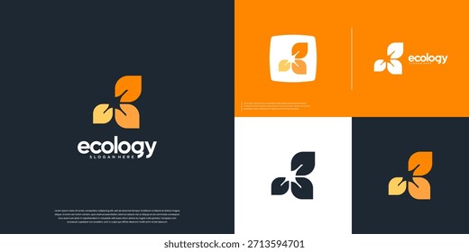 Logo de hoja amarilla, con un concepto de reciclaje, energía renovable, respetuoso con el medio ambiente, Plantilla gráfica de Vector.