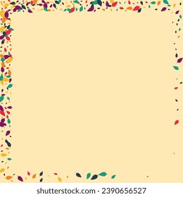 Yellow Leaf Vector Beige Background. Orange Confetti Forest Template. Ecology Foliage Texture. Bright Confetti Card.