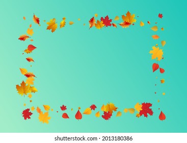 Yellow Leaf Vector Blue Background. Isolated Floral Illustration. Ocher Wallpaper Foliage Design. September Frame.