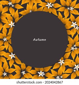 Yellow leaf and white flower circle frame vector for decoration on Autumn season and Thanksgiving festival.