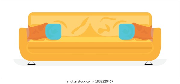 Yellow leather luxury sofa for modern living room reception or lounge single object realistic design vector illustration
