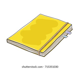 Yellow leather notebook hand drawn vector art illustration