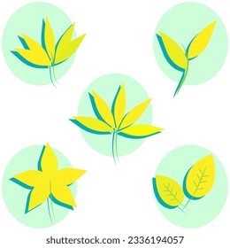 Yellow leaves autumn fall icon set isolated on white background. Simple leaves of trees and plants. For eco and bio logos. Flat vector illustration