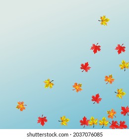 Yellow Leaves Background Blue Vector. Plant Realistic Illustration. Autumnal Isolated Leaf. Forest Foliage Design.