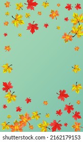 Yellow Leaves Background Green Vector. Foliage Abstract Frame. Red Flying Plant. Celebrate Floral Texture.