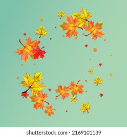 Yellow Leaves Background Green Vector. Foliage Abstract Template. Orange Down Plant. Flying Floral Card.