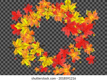 Yellow Leaves Background Transparent Vector. Floral Canadian Texture. Orange Celebrate Leaf. September Plant Template.