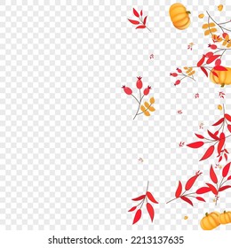 Yellow Leaves Background Transparent Vector. Colorful Maple Illustration. Burgundy Rowan Graphic Texture. Vegetable October. Floral Set.