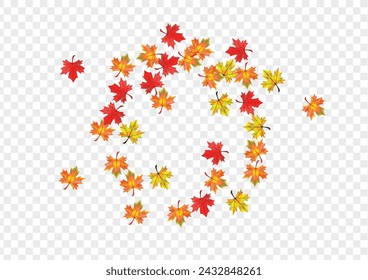 Yellow Leaves Background Transparent Vector. Floral Isolated Template. Golden November Leaf. Decoration Foliage Texture.