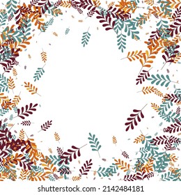 Yellow Leaves Background White Vector. Leaf Vibrant Illustration. Golden Plant. Red Foliage Dry. Border Frame.