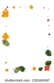 Vector blanco de fondo de hojas amarillas. Marco brillante de Philodendron. Foliage verde claro. Patrón Hawaii. Tarjeta gráfica naranja.