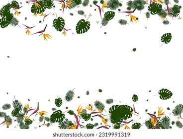 Yellow Leaves Background White Vector. Plant Realistic Backdrop. Light Green Tree. Trendy Card. Pink Rainforest Frame.