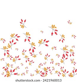 Yellow Leaves Background White Vector. Leaf Wood Frame. Pink Herb Gradation. Dead Card. Foliage Image.