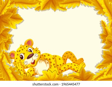 Yellow leaves banner template with leopard cartoon character illustration