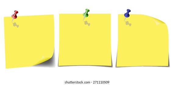 Yellow leaves with curved corners pinned colored heads.