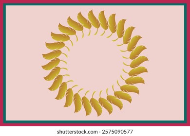 Yellow leaves decorated as round frame design concept isolated on pink background - vector illustration