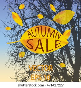 yellow leaves fall off the tree. the autumn sale. the inscription can be replaced