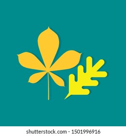 yellow leaves green background icon in flat style isolated. Vector Symbol illustration.