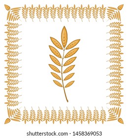 Yellow leaves of rowan in the form of a square frame. The illustration on the theme - golden autumn has come. Falling leaves. Decor, design, art, drawing, vector