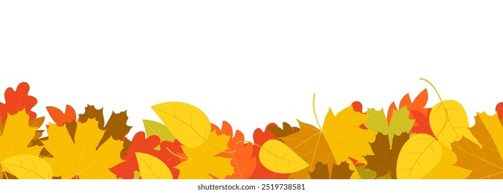 Yellow leaves seamless border. Frame of yellowed autumn leaves. Vector clipart.