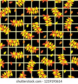 Yellow leaves seamless pattern. Autumn (fall) background. Vector illustration.